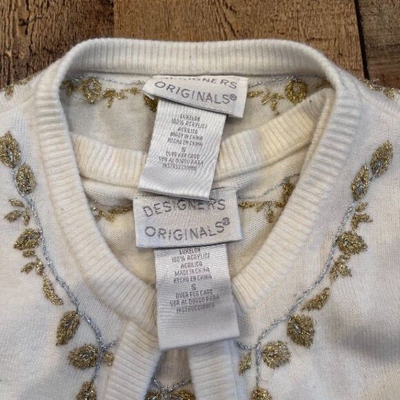 Designers Originals Sweater Set Cardigan/Shell Cream Metallic Embroidery 2 Piece - Picture 10 of 12